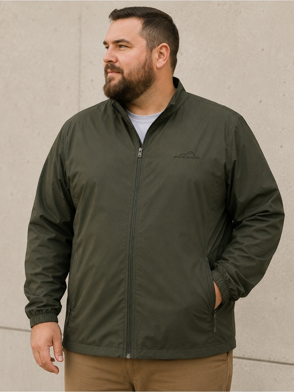 Eddie Bauer Men’s 2XLT Olive Green Lightweight Jacket